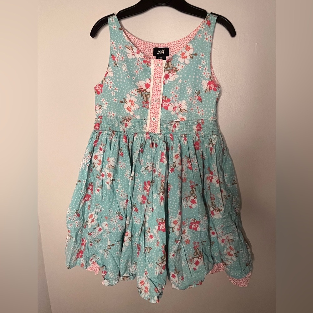 H&M Blue And Pink Floral Dress Girls Size 7-8 Years